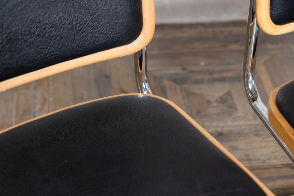 1970's Chrome Cantilever Chairs with Black Vinyl Seat - Image 7