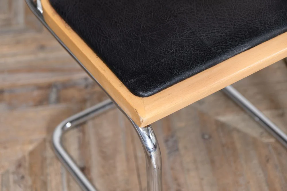 1970's Chrome Cantilever Chairs with Black Vinyl Seat - Image 9