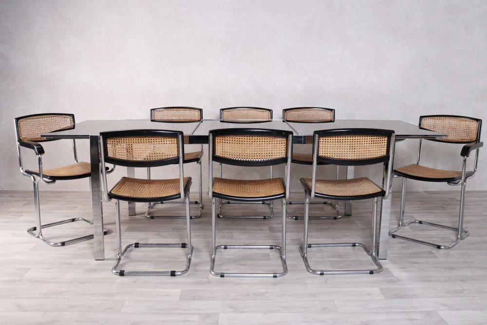1975 Italian Extending Glass Top Table &amp; Chairs Set