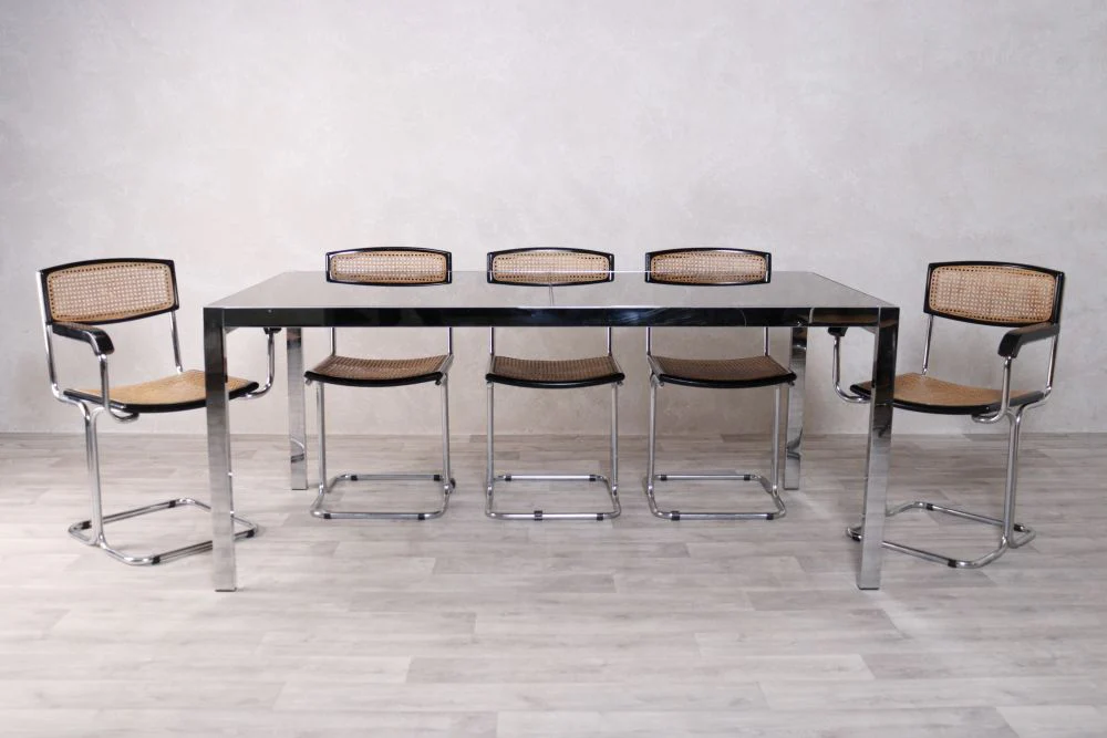 1975 Italian Extending Glass Top Table &amp; Chairs Set - Image 4