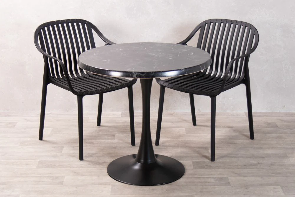 Alcantara Black Top Outdoor Café Table Set with California Chairs - Image 9