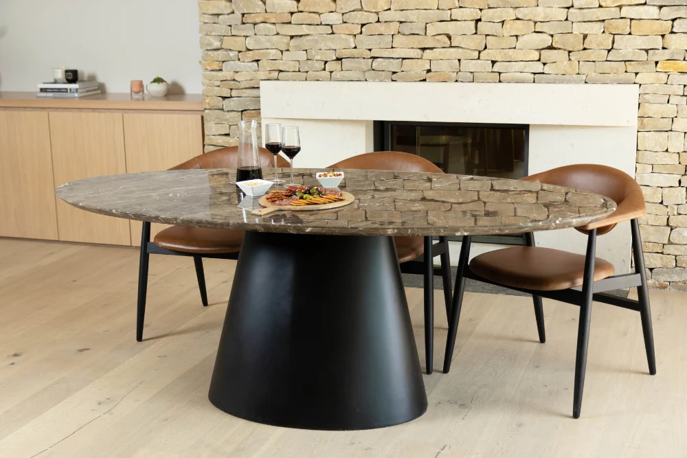 Bexley Oval Dining Table With Brown Travertine Top - Image 11