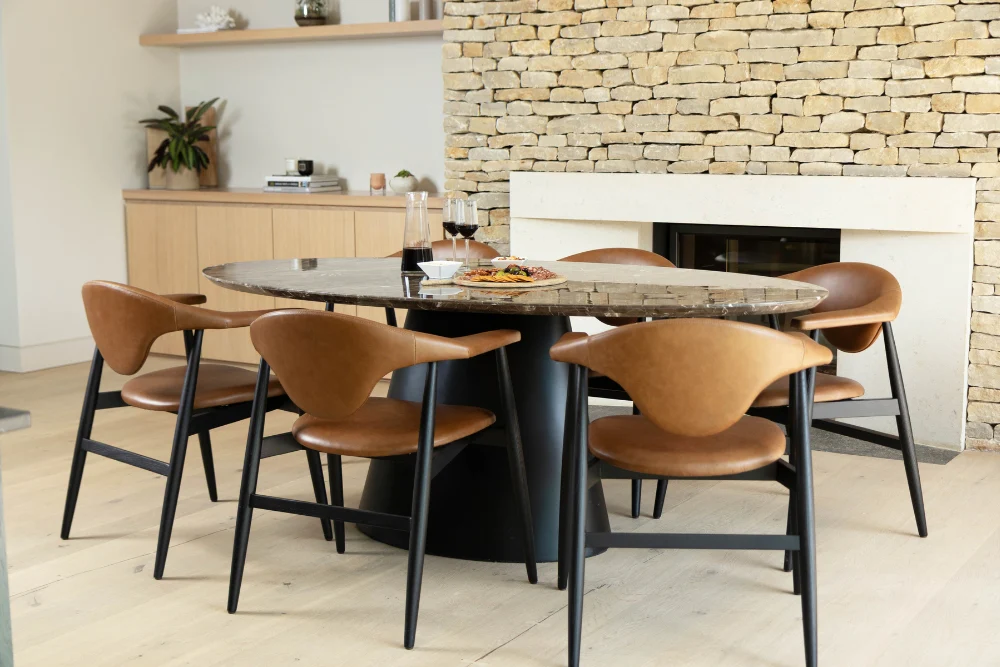 Bexley Oval Dining Table With Brown Travertine Top - Image 12
