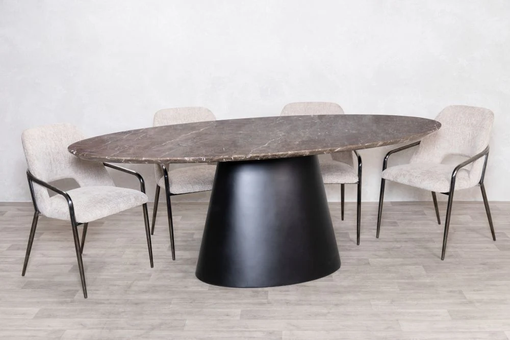 Bexley Oval Dining Table With Brown Travertine Top - Image 3