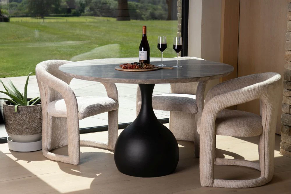 Bicester Round Dining Table with Grey Travertine Top - Image 11