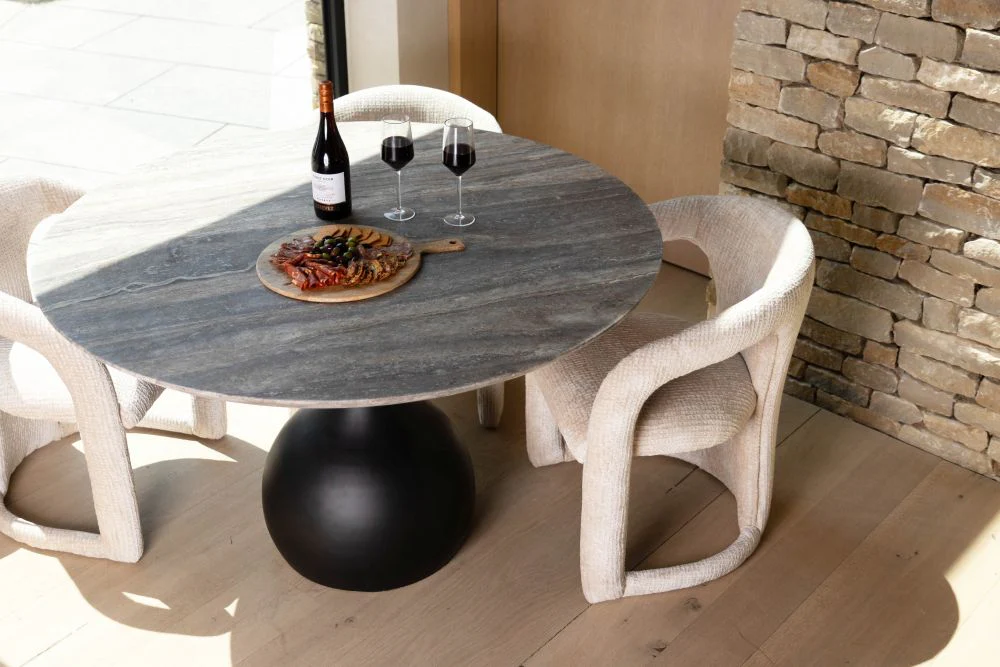 Bicester Round Dining Table with Grey Travertine Top - Image 12