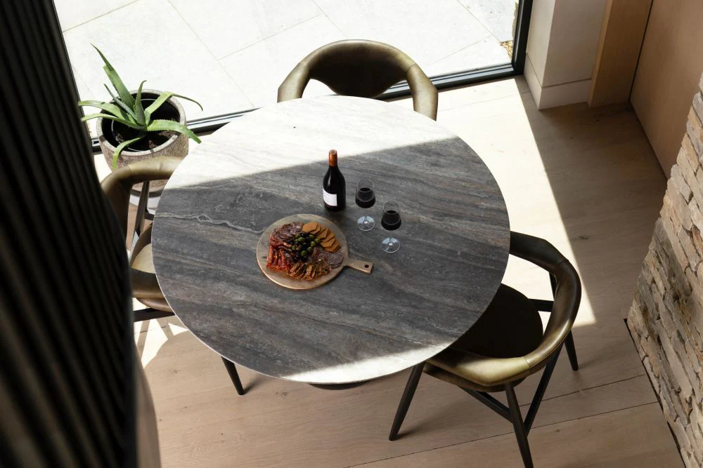 Bicester Round Dining Table with Grey Travertine Top - Image 13