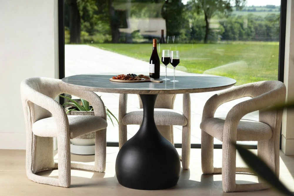 Bicester Round Dining Table with Grey Travertine Top - Image 14