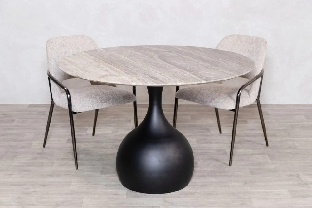 Bicester Round Dining Table with Grey Travertine Top - Image 3