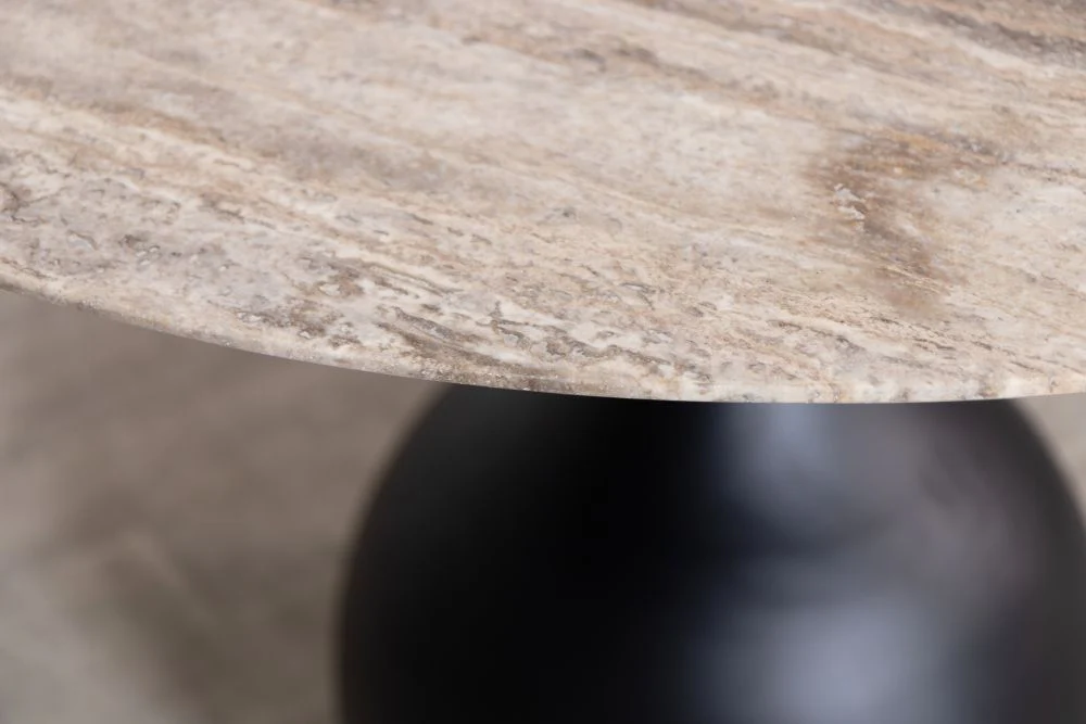 Bicester Round Dining Table with Grey Travertine Top - Image 4
