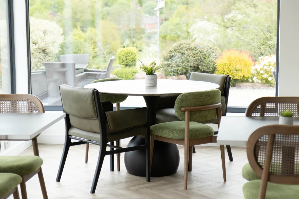 Bicester Round Dining Table with Grey Travertine Top - Image 8