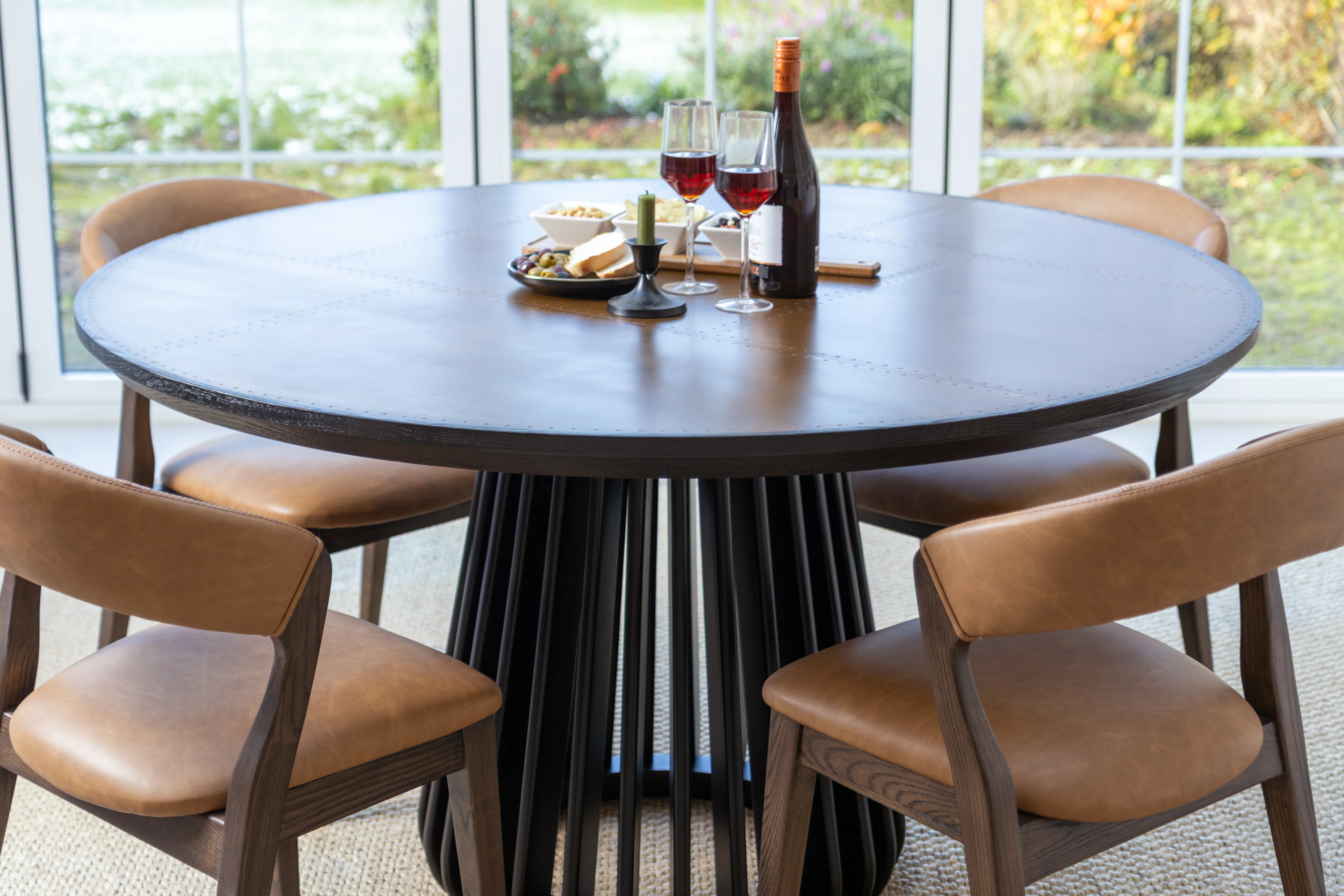 Round Brass Top With Black Edging Dining Table - Image 15