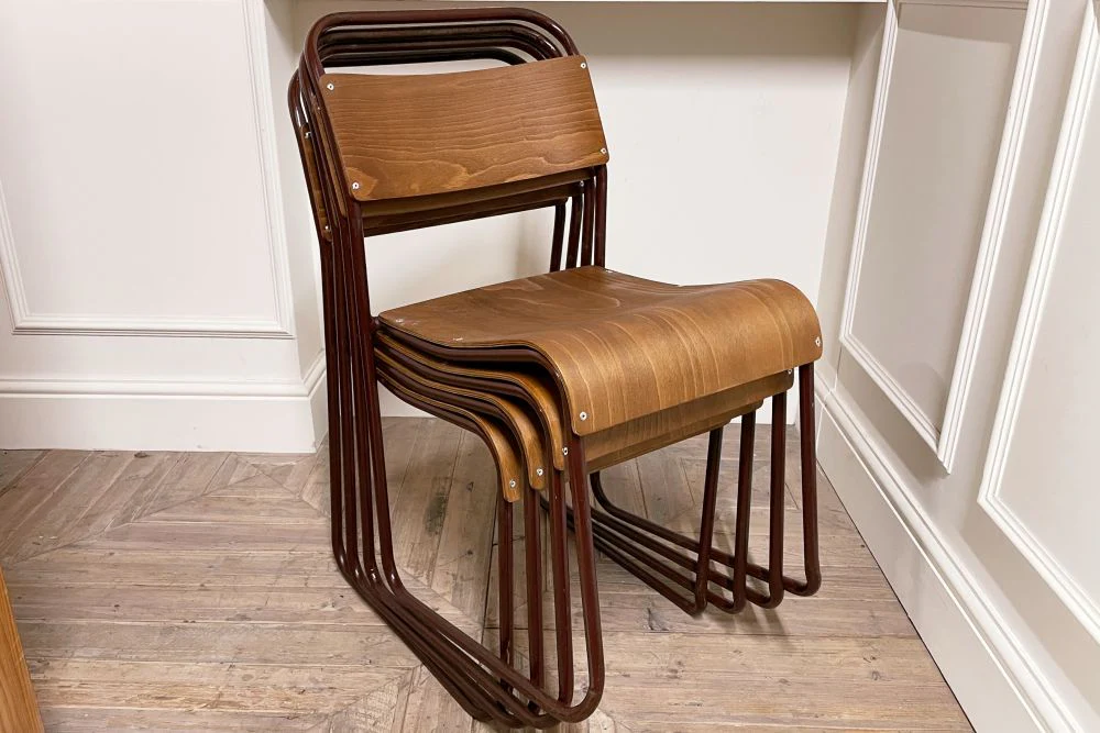 Burgundy Stacking Chair with Plywood Seat & Back - Image 3