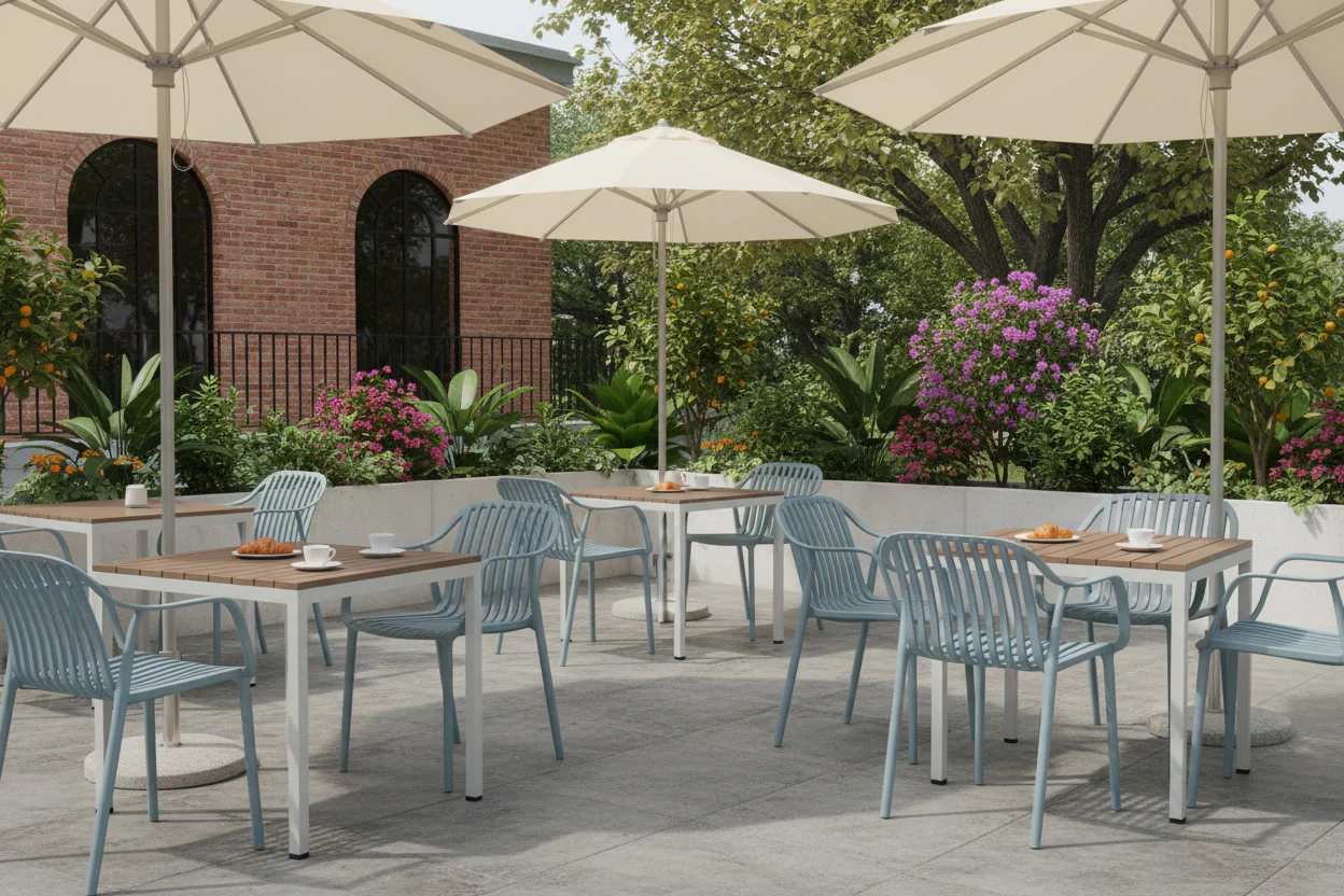 California Garden Outdoor Ochre Café Table Set with California Chairs - Image 28