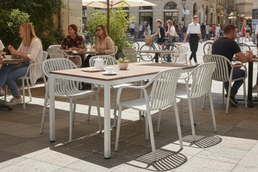California Garden Outdoor Ochre Café Table Set with California Chairs - Image 37