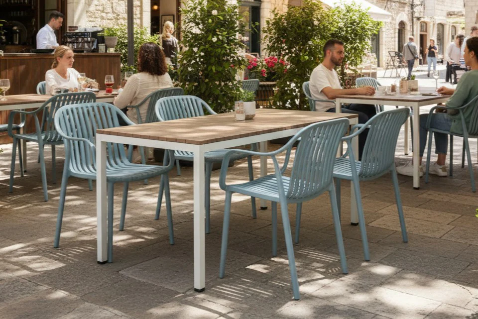 California Garden Outdoor Ochre Café Table Set with California Chairs - Image 38