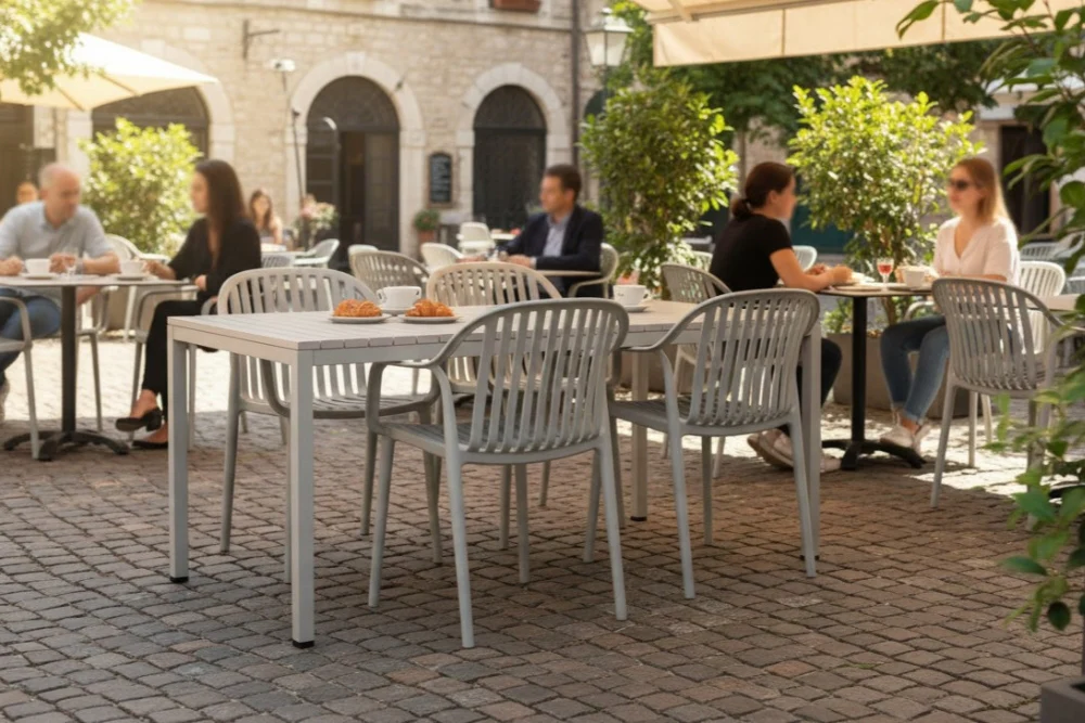California Garden Outdoor Speckled Beige Café Table Set with California Chairs - Image 27