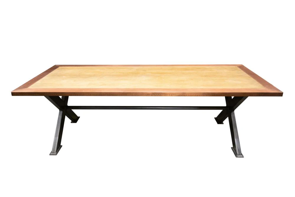 Copper Edge Table with X Frame Base Ex-Display Dining Table - SECONDS ITEM
