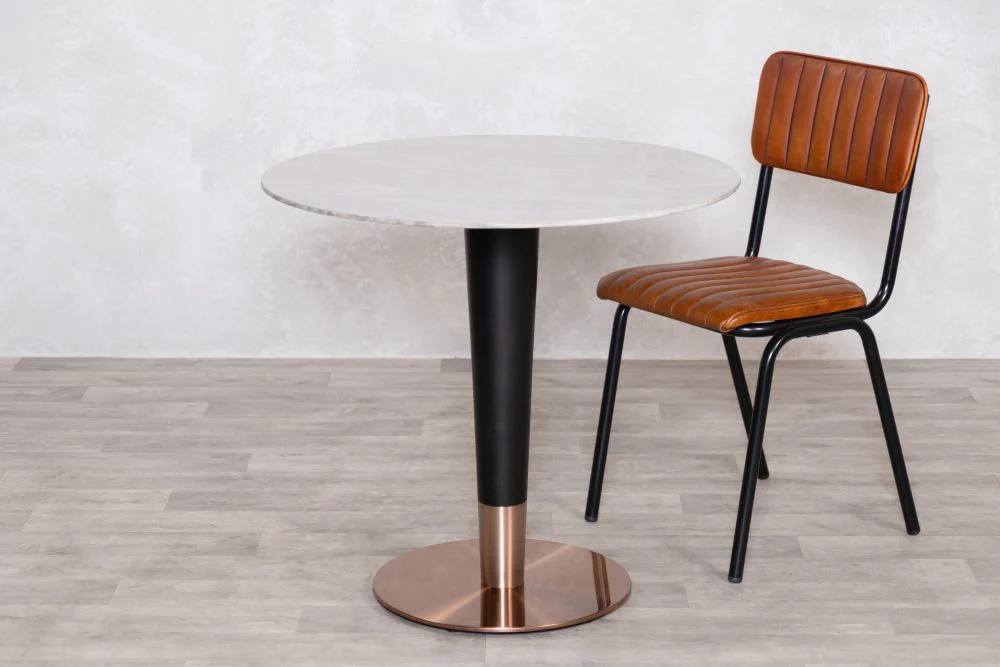 Dark Porcelain Marble Café Table with Copper Base - Image 3