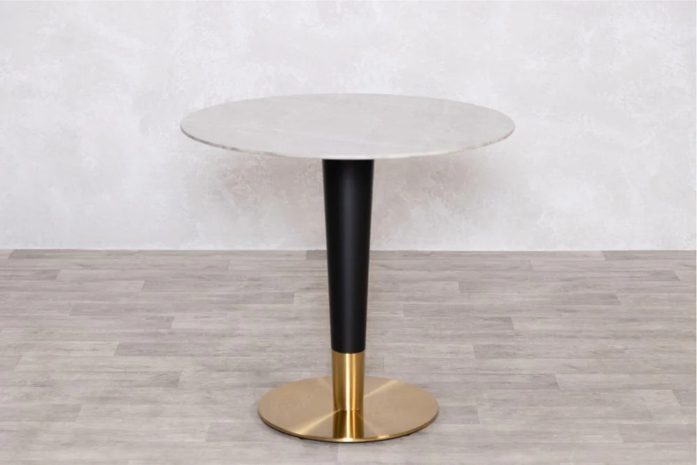 Dark Porcelain Marble Café Dining Table with Brass Base - Image 2
