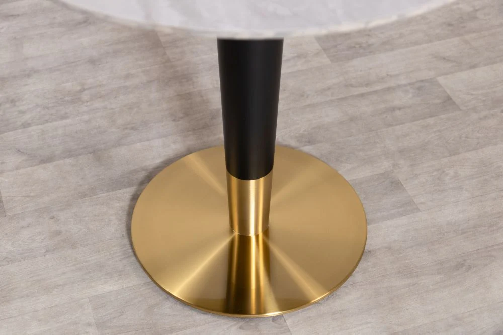 Dark Porcelain Marble Café Dining Table with Brass Base - Image 8