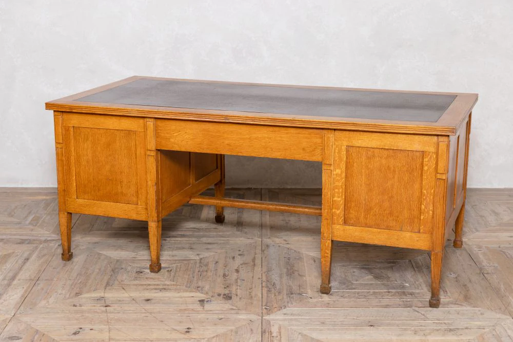 Edwardian Solid Oak Antique Twin Pedestal Desk - Image 14