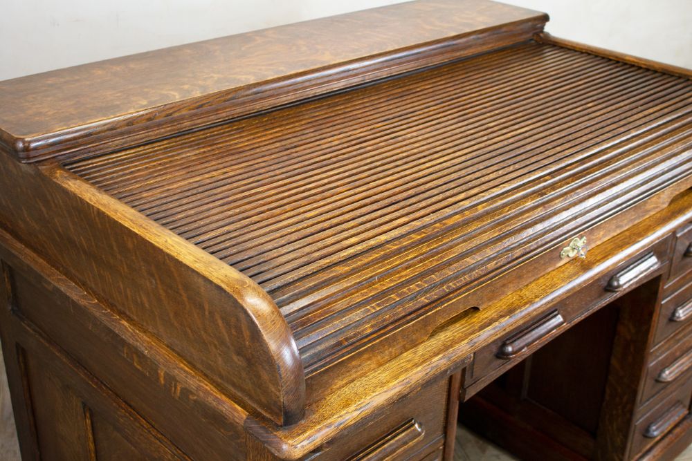Edwardian Solid Oak Roll Top Desk - Image 3