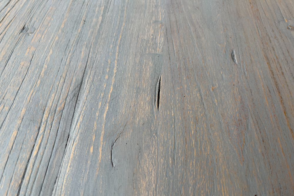 Furniture Seconds: Grey Distressed Elm Dining Table - Image 2