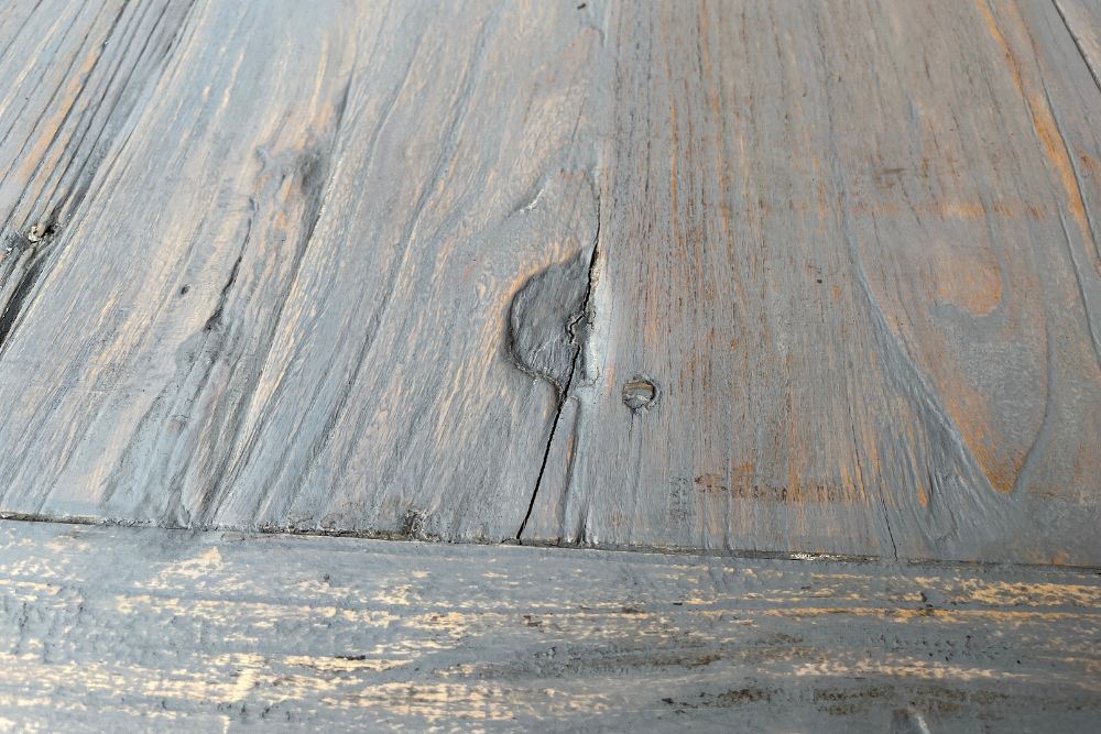 Furniture Seconds: Grey Distressed Elm Dining Table - Image 3