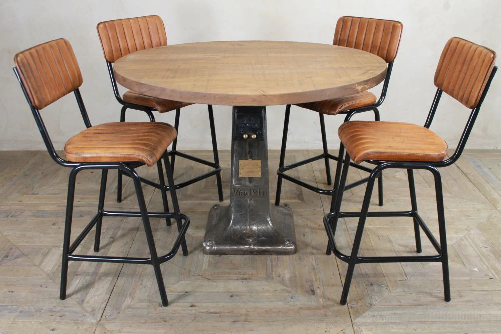 Industrial Bar Table with Cast Iron Drill Base