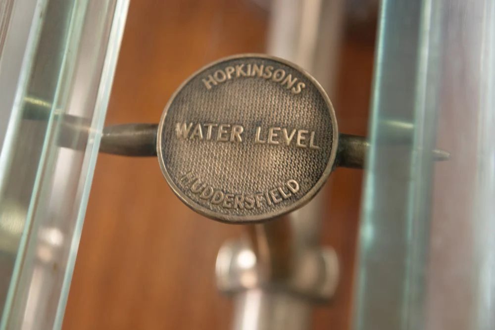 Industrial Glass Coffee Table with Vintage Pressure Gauge Base - Image 12
