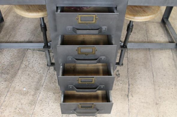 Industrial Style Oak Table/Desk with 4 Stools - Image 5