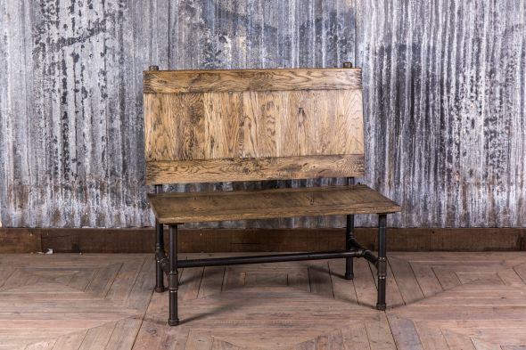 Hand Crafted Pipe Bench With Oak Seat and Back