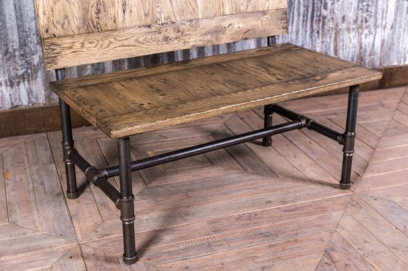 Hand Crafted Pipe Bench With Oak Seat and Back - Image 2
