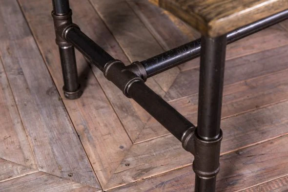 Hand Crafted Pipe Bench With Oak Seat and Back - Image 8