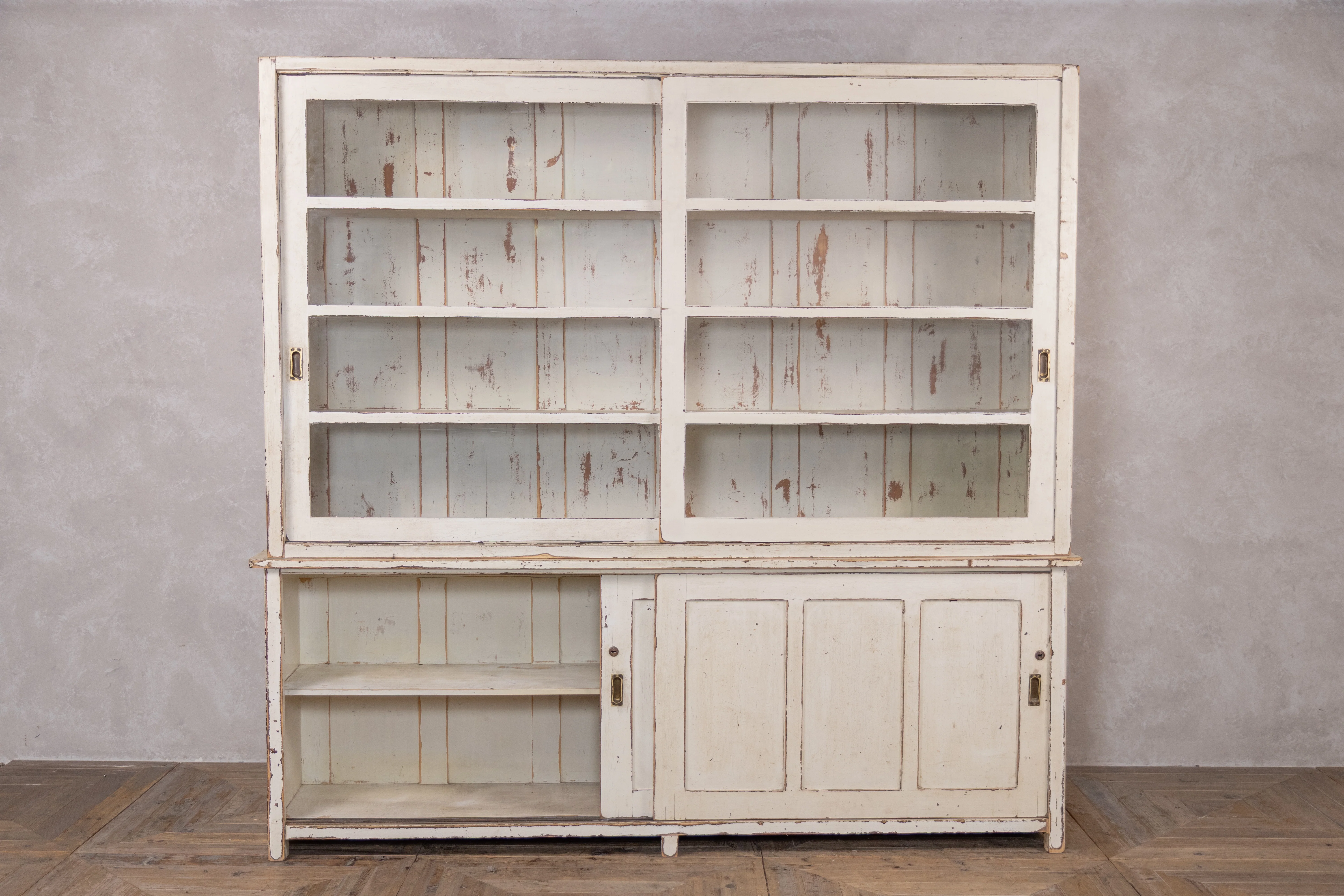 Large Pine Housekeeper's Cupboard with Glass Doors - Image 4
