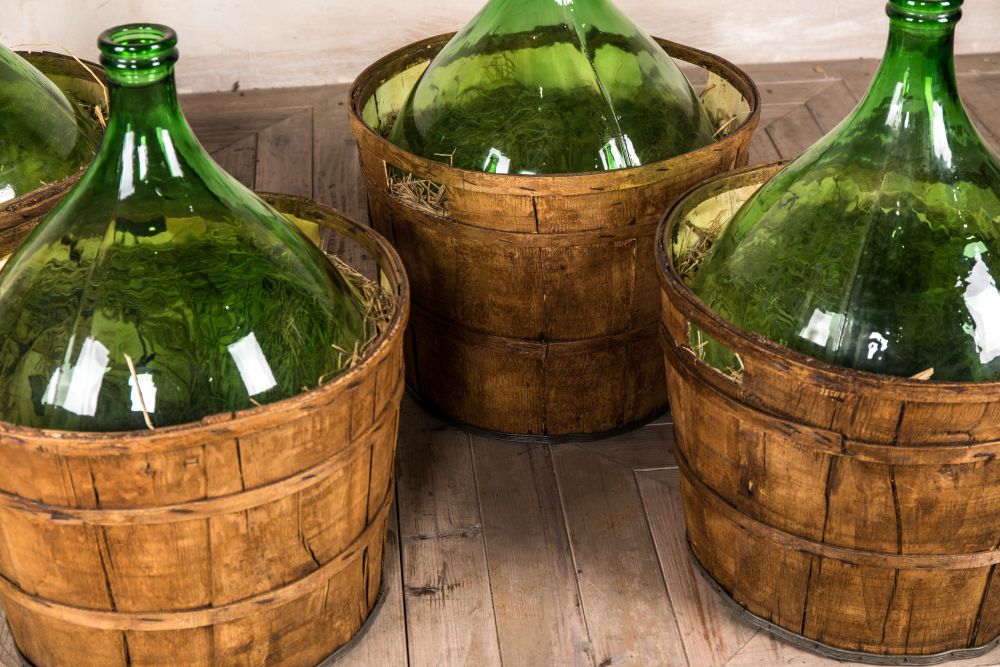 Large Vintage Wine Bottles with Barrel - Image 3