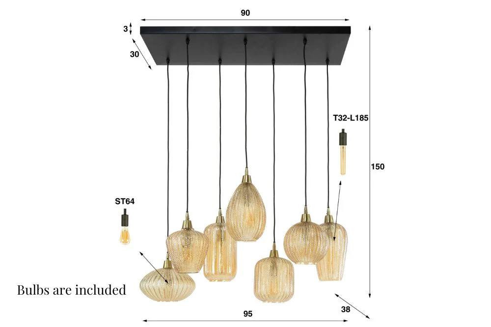 Leyla Amber Glass 7 String Pendant Light - Image 6