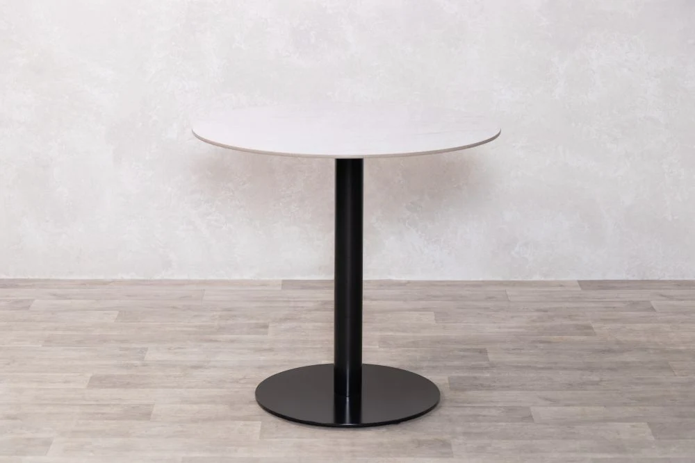 Light Porcelain Marble Café Dining Table with Black Base - Image 2