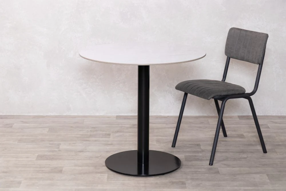 Light Porcelain Marble Café Dining Table with Black Base - Image 8