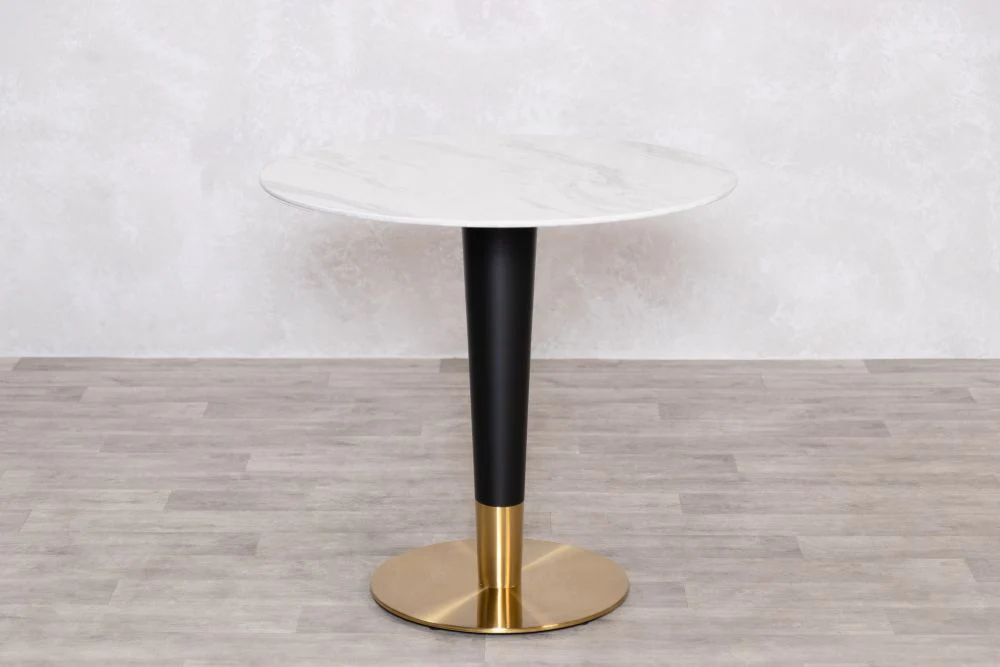 Light Porcelain Marble Café Dining Table with Brass Base - Image 2