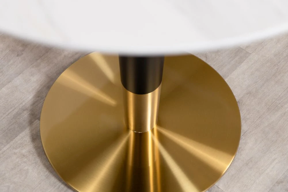Light Porcelain Marble Café Dining Table with Brass Base - Image 8