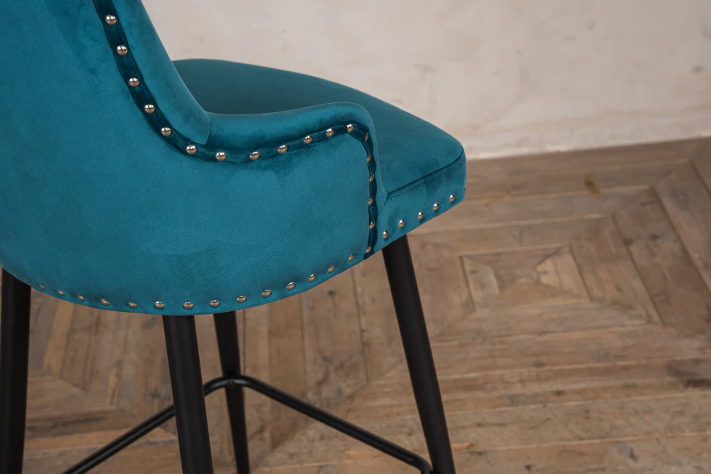 Pair of Louis Velvet Breakfast Bar Stool - Image 17