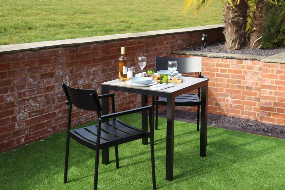Miami Outdoor Set - Grey Top/Black Frame &amp; 2 Black Chairs - Image 2