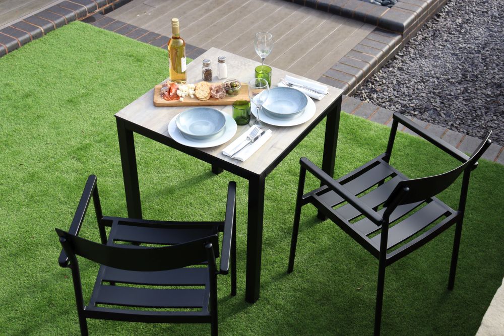 Miami Outdoor Set - Grey Top/Black Frame &amp; 2 Black Chairs - Image 3