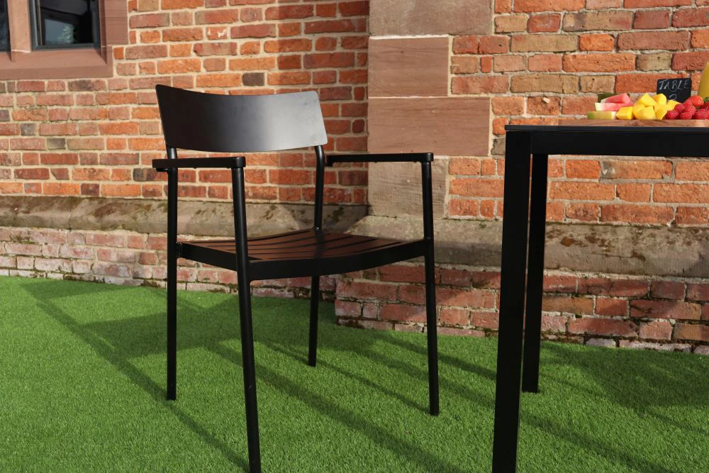 Miami Outdoor Set - Grey Top/Black Frame &amp; 2 Black Chairs - Image 5
