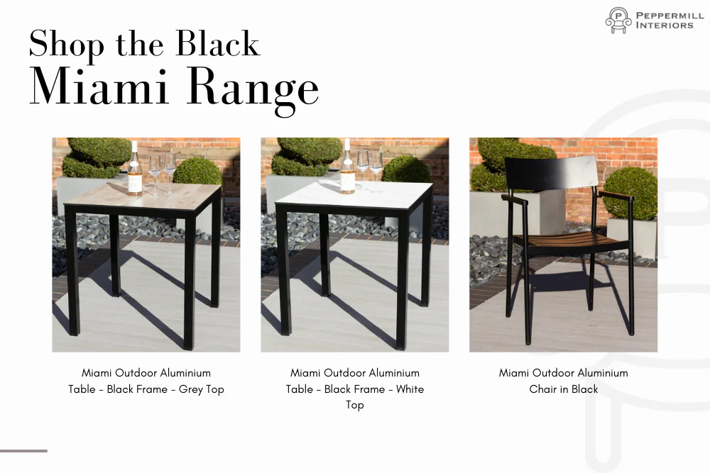 Miami Outdoor Aluminium Table - Black Frame - Grey Top - Image 9