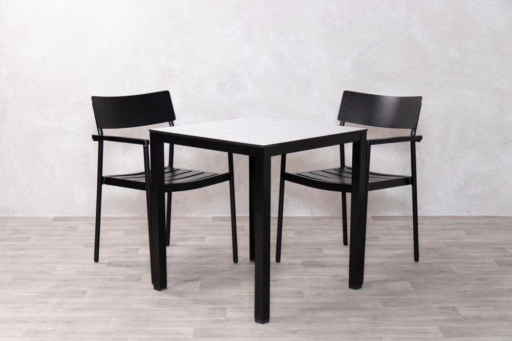 Miami Outdoor Aluminium Table - White Top - Black Frame - Image 2