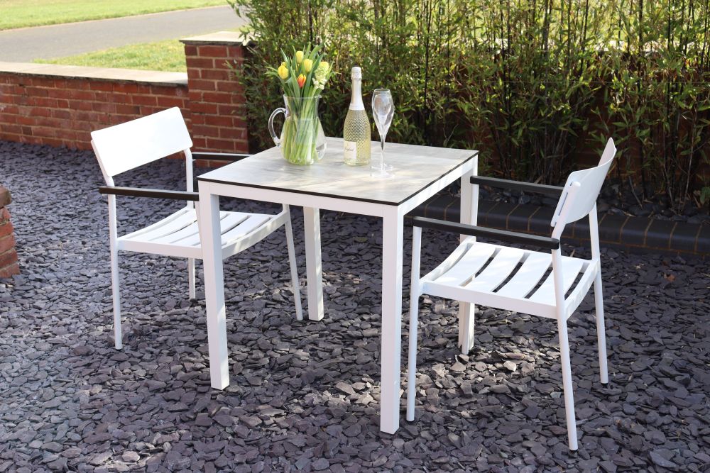 Miami Outdoor Aluminium Table - Grey Top - White Frame - Image 10
