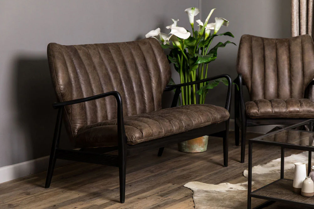 Ludlow Leather Mid Century Style Sofa